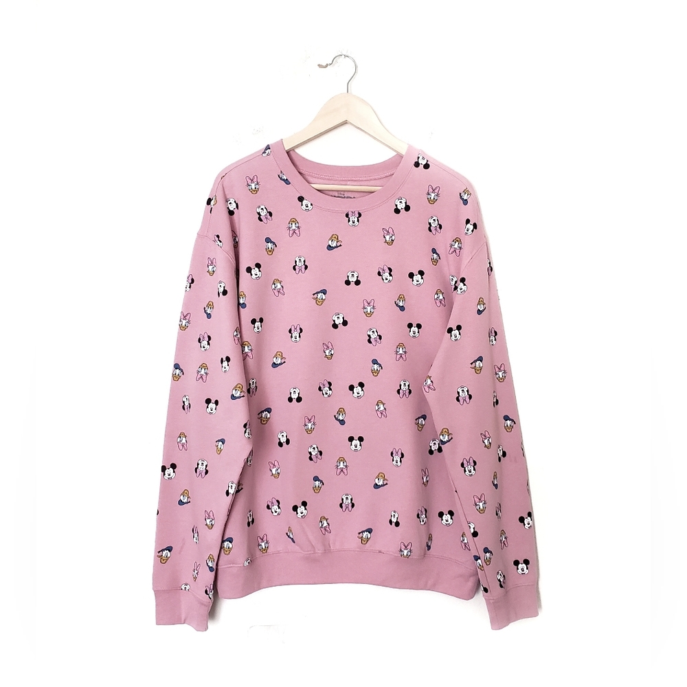 Disney Mickey And Friends Women's Plus Size Character Head Print Sweatshirt Top